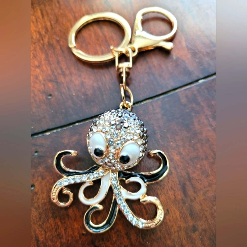 Gold and Black Octopus Keychain